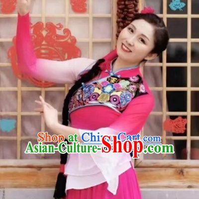China Fan Dance Clothing Chinese Folk Dance Yangko Costume Women Group Performance Pink Outfit
