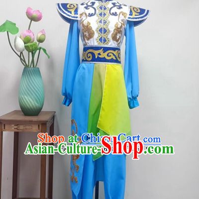 Women Dragon Performance Blue Outfit China Folk Dance Clothing Chinese Yangko Dance Drum Show Costume