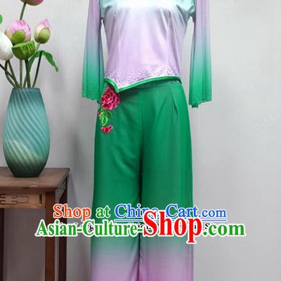 China Folk Dance Yangge Clothing Chinese Yangko Dance Costume Women Group Performance Green Outfit