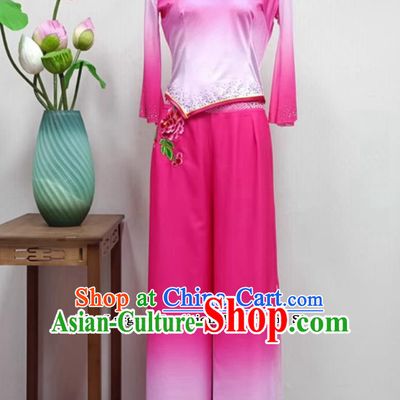 Women Group Performance Pink Outfit China Folk Dance Yangge Clothing Chinese Yangko Dance Costume