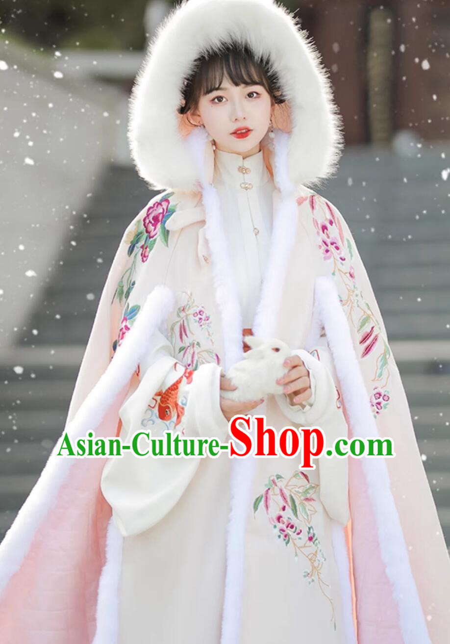 Winter Traditional Hanfu Cape Ancient China Princess Costume Embroidered Warm Cloak Winter Traditional Hanfu Cape Ancient China Princess Costume Embroidered Warm Cloak