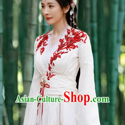 Ancient China Female Swordsman Clothing Chinese TV Series Fox Spirit Matchmaker Red Moon Pact Master Tushan Hong Hong White Dress