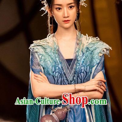 Ancient China Fairy Clothing Chinese TV Series Fox Spirit Matchmaker Red Moon Pact Tu Shan Ya Ya Blue Dress