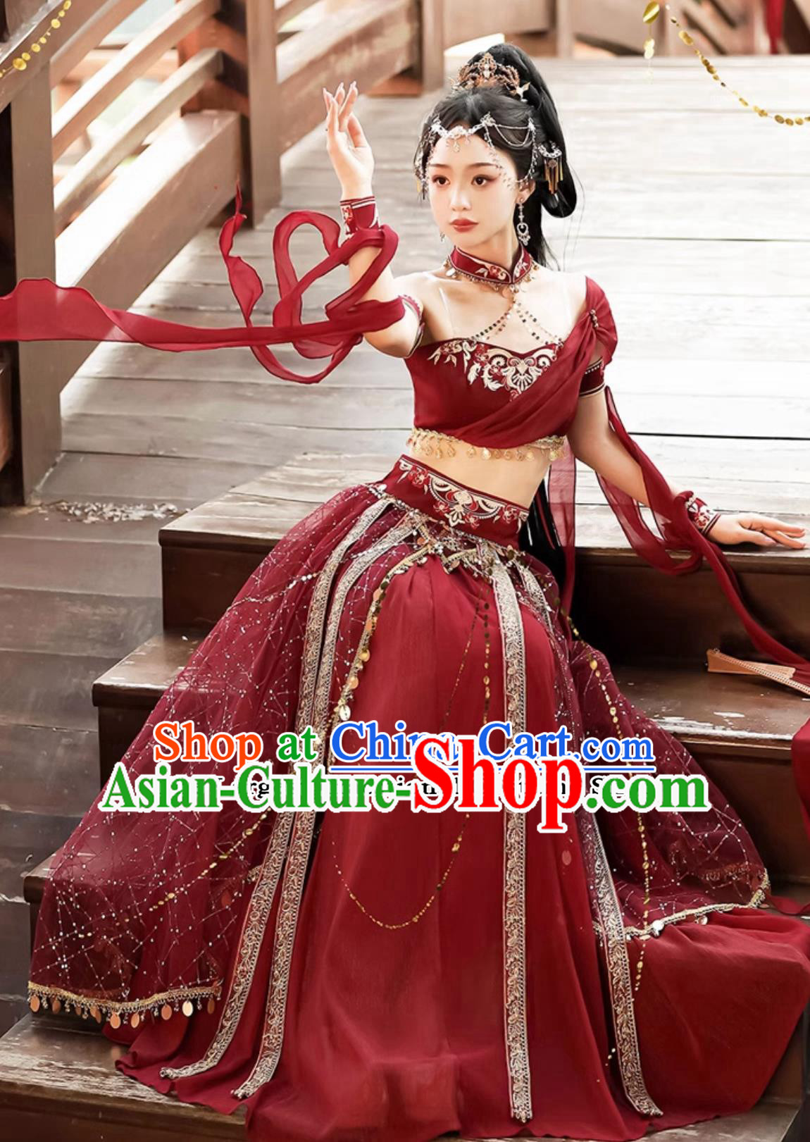 China Dunhuang Feitian Dance Costumes Chinese Flying Apsaras Hanfu Red Dress Complete Set China Dunhuang Feitian Dance Costumes Chinese Flying Apsaras Hanfu Red Dress Complete Set