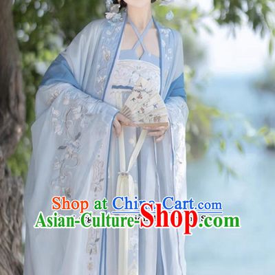 Ancient China Tang Dynasty Royal Princess Costumes Chinese Hanfu Fairy Blue Dress