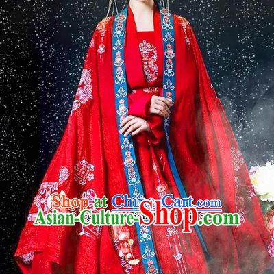 Chinese Wedding Hanfu Ancient China Bride Red Dress Ming Dynasty Young Lady Costume