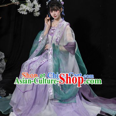 China Ancient Royal Princess Embroidered Purple Dress Traditional Court Woman Clothing Chinese Song Dynasty Hanfu