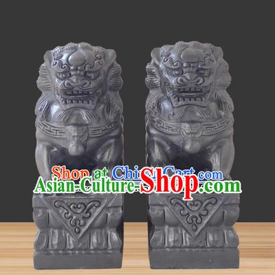 Top Carved Bluestone Lions Chinese Artworks Doorway Decoration Lions Set