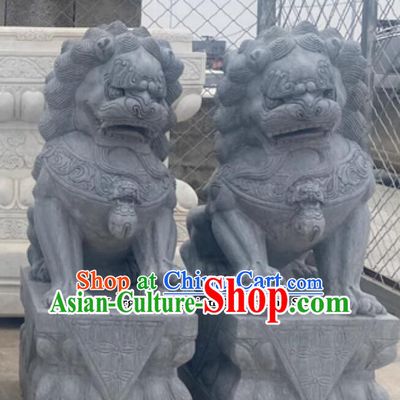 Top Doorway Decoration Lions Set Carved Bluestone Lions Chinese Artworks
