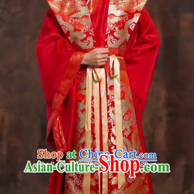 Traditional China Wedding Clothing Chinese Tang Dynasty Hanfu Ancient Groom Red Attire