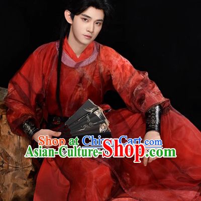 Chinese Tang Dynasty Male Hanfu Ancient China Swordsman Red Costume Traditional Young Hero Clothing