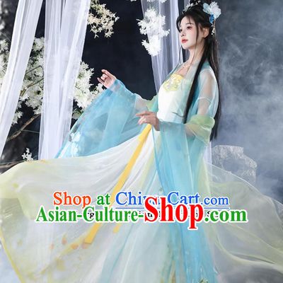 Ancient China Palace Lady Costume Traditional Woman Clothing Chinese Tang Dynasty Princess Blue Hanfu