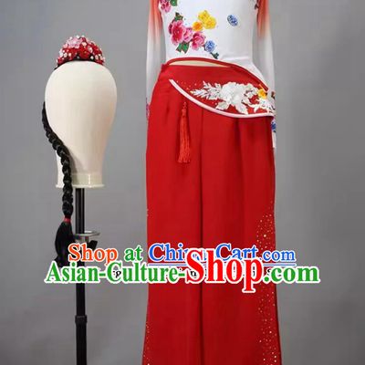 Chldren Group Dance Hu Niu Costume Chinese Folk Dance Clothing China Yangko Dance Red Outfit