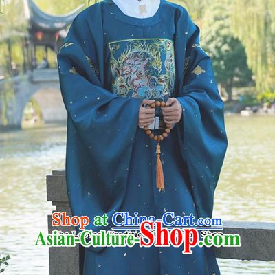 Ming Dynasty Blue Hanfu Robe Ancient China Prince Costume Chinese Traditional Official Clothing