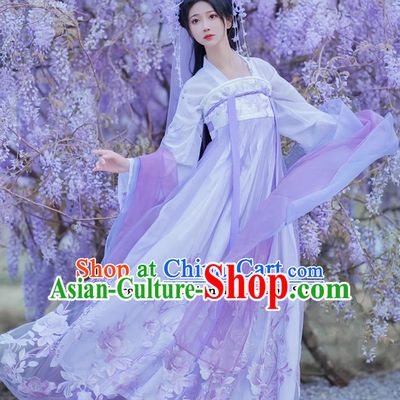 Ancient China Young Woman Costume Chinese Traditional Clothing Tang Dynasty Princess Hanfu Purple Ru Qun