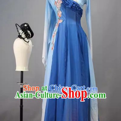 Woman Solo Dance Autumn Water Qiu Shui Costume Chinese Dance Competition Clothing China Classical Dance Blue Dress