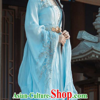 Chinese TV Drama Dashing Youth Princess Yin Wen Jun Blue Dress Ancient China Noble Lady Clothing