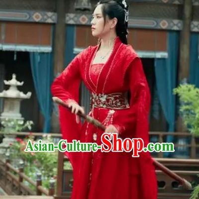 Chinese TV Drama Dashing Youth Chivalrous Woman Luo Shui Garment Costume Ancient China Swordswoman Red Dress Clothing