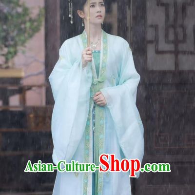 Chinese TV Drama Story of Kunning Palace Noble Lady Jiang Xue Ning Blue Dresses Ancient China Young Woman Clothing