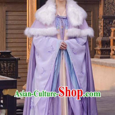 Ancient China Goddess Clothing Traditional Chinese Palace Woman Hanfu TV Drama Lost You Forever Princess Haoling Jiu Yao Purple Dress and Cloak