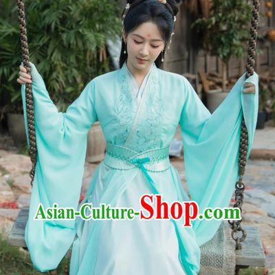Ancient China Young Lady Clothing Traditional Hanfu Chinese TV Drama Lost You Forever Princess Xiling Jiu Yao Blue Dress