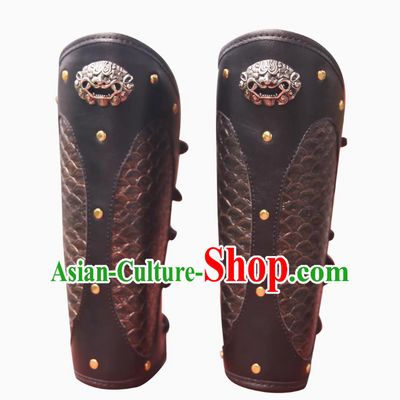 Ancient China Swordsman Wrist Bands Traditional Hanfu Accessories Chinese Ming Dynasty Brown Leather Armguard