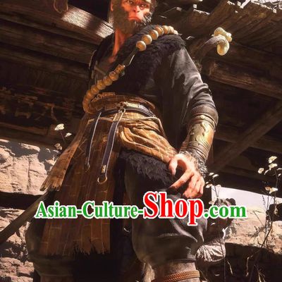 Handmade Black Myth Wukong Black and Golden Outfit Halloween Stage Performance Cosplay Tian Ming Ren Costume