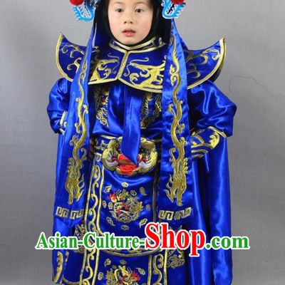 Royal Blue Chinese Bian Lian Mask Changing Clothing Classical Mask Change Costumes and Hat Complete Set for Children