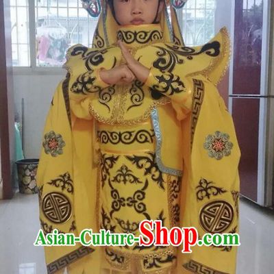 China Classical Mask Change Costumes Yellow Outfit Chinese Bian Lian Mask Changing Clothing and Hat Complete Set for Children