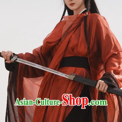 Ancient China Swordswoman Clothing TV Series Snowy Night Timeless Love Heroine Qiu Shui Yin Costume Chinese Traditional Red Hanfu Dress