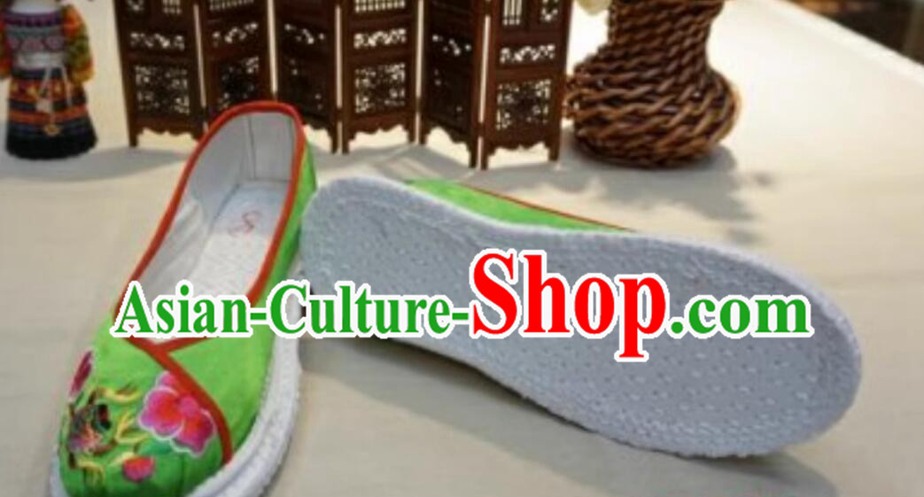 Handmade Green Satin Shoes Chinese National Embroidered Shoes Handmade Green Satin Shoes Chinese National Embroidered Shoes