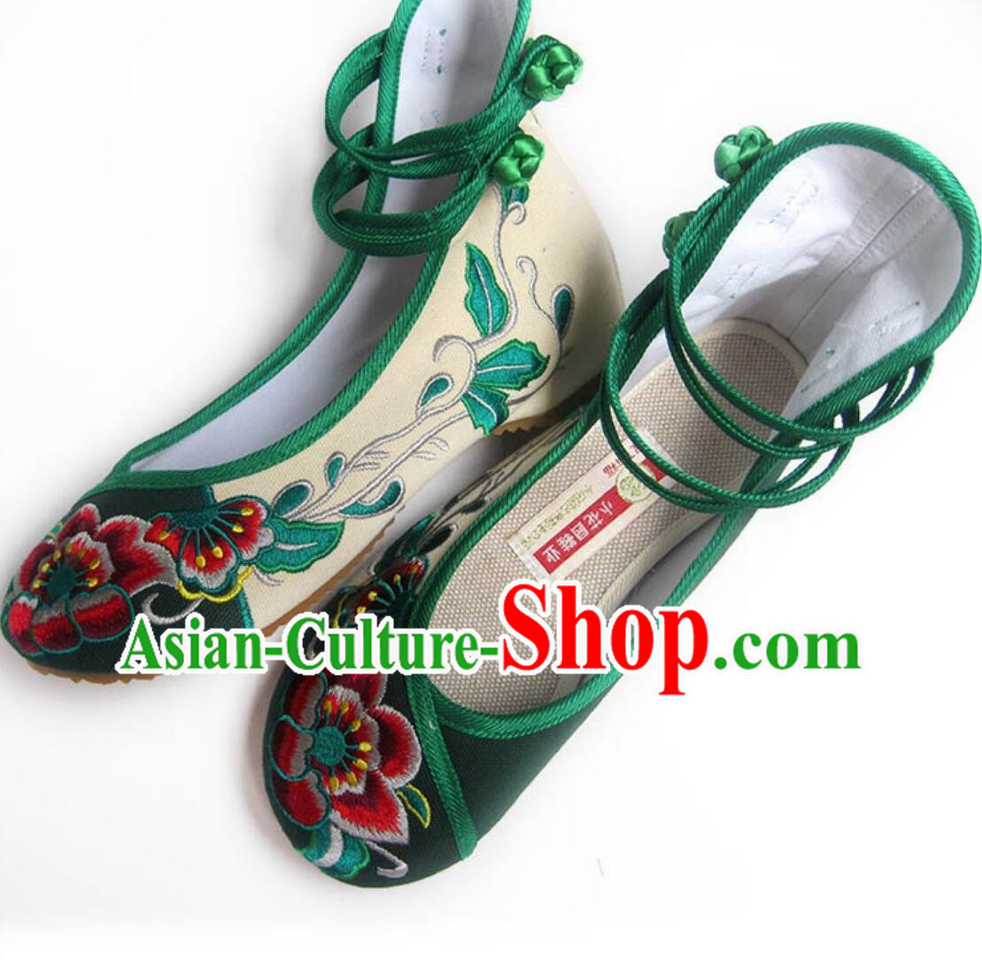 Chinese Folk Dance Shoes National Embroidered Shoes Handmade Green Shoes