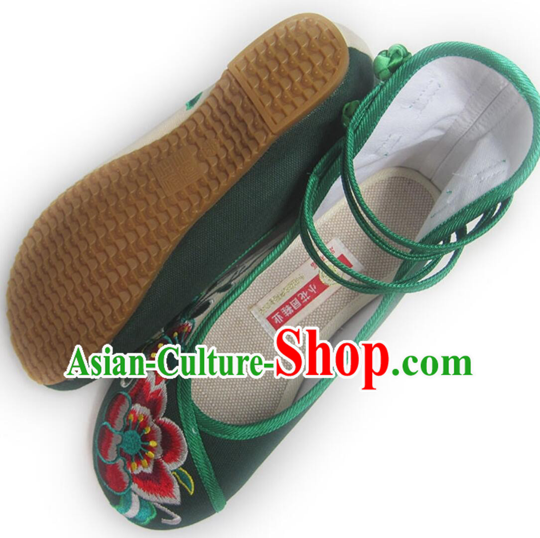 Chinese Folk Dance Shoes National Embroidered Shoes Handmade Green Shoes