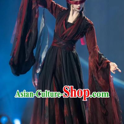 Traditional Chinese Water Sleeve Dance Costume Woman Solo Dance Clothing China Classical Dance Cecily Black Lotus Dress