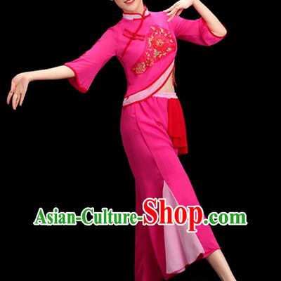 Traditional Chinese Folk Dance Costume Women Group Dance Clothing China Fan Dance Yangko Dance Rosy Outfit