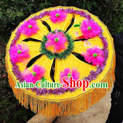 Yellow Traditional Women Group Dance Flower Umbrella Chinese Folk Dance Prop Handmade Yangko Dance Umbrella