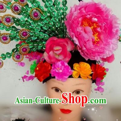 Chinese Folk Dance Headpiece Handmade Yangko Dance Headwear Spring Festival Parade Headdress