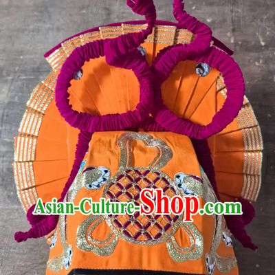 China Cantonese Opera Warrior Headgear Handmade Chinese Beijing Opera Wusheng Orange Hat