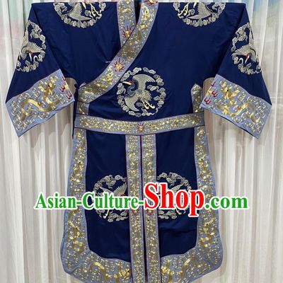 Chinese Peking Opera Laosheng Costume China Beijing Opera Dark Blue Embroidered Robe Top Custom Traditional Opera Zhuge Liang Crane Clothing