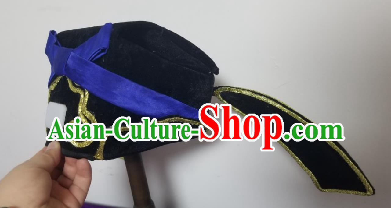 China Peking Opera Laosheng Headgear Handmade Chinese Beijing Opera Cheng Ying Embroidered Black Hat China Peking Opera Laosheng Headgear Handmade Chinese Beijing Opera Cheng Ying Embroidered Black Hat