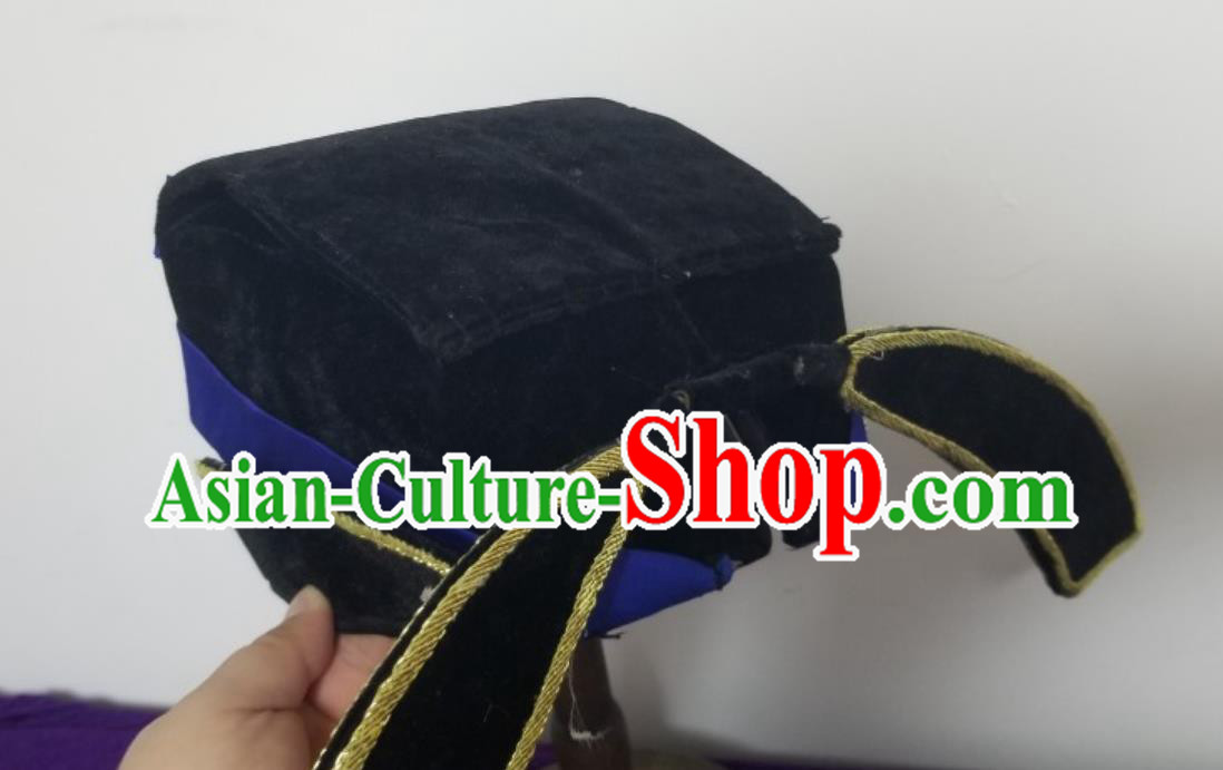 China Peking Opera Laosheng Headgear Handmade Chinese Beijing Opera Cheng Ying Embroidered Black Hat China Peking Opera Laosheng Headgear Handmade Chinese Beijing Opera Cheng Ying Embroidered Black Hat