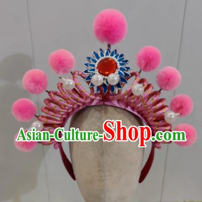China Beijing Opera Swordswoman Pink Hat Handmade Chinese Beijing Opera Female Warrior Headgear Traditional Opera Helmet