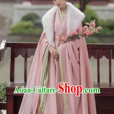 China Jin Dynasty Palace Woman Costumes Traditional Chinese Clothing Ancient Palace Princess Pink Hanfu Dress