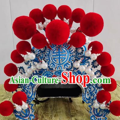 China Qinqiang Opera General Red Hat Handmade Chinese Beijing Opera Wusheng Headgear Traditional Opera Warrior Helmet