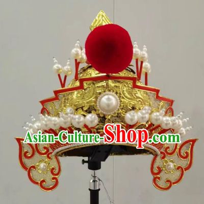 China Beijing Opera General Hat Chinese Beijing Opera Wusheng Headgear Handmade Traditional Opera Heaven Warrior Helmet