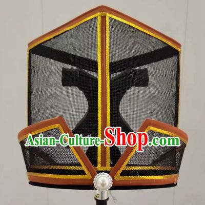 Handmade Traditional Opera Black Veil Hat China Beijing Opera Hamal Headwear Chinese Beijing Opera Yamen Runners Headgear