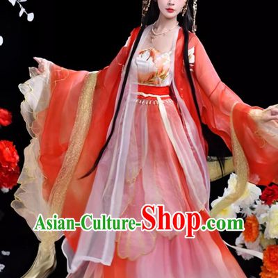 Traditional Chinese Red Hanfu Dresses China Ancient Royal Princess Clothing Song Dynasty Court Woman Costumes Complete Set