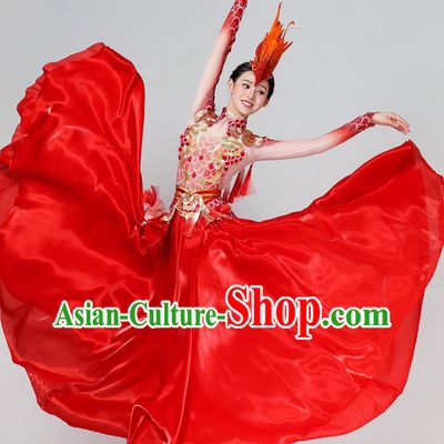 Chinese Classical Dance Costume Phoenixs Ode to the Rising Sun Clothing China Stage Performance Red Dress