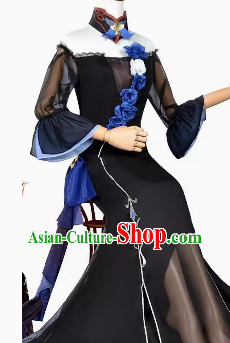 Costume Set For Cosplay As Eula From Genshin Impact Featuring Black Full Dress Costume Set For Cosplay As Eula From Genshin Impact Featuring Black Full Dress