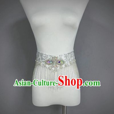 Handmade Folk Dance Silvery Tassel Waistband Chinese Classical Dance Belt